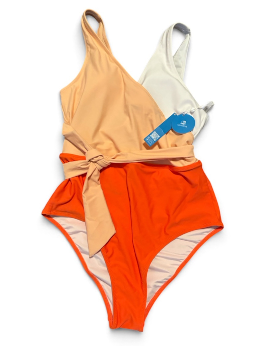 Cupshe Orange, Peach & Cream Colorblock Tie-Front One-Piece Swimsuit